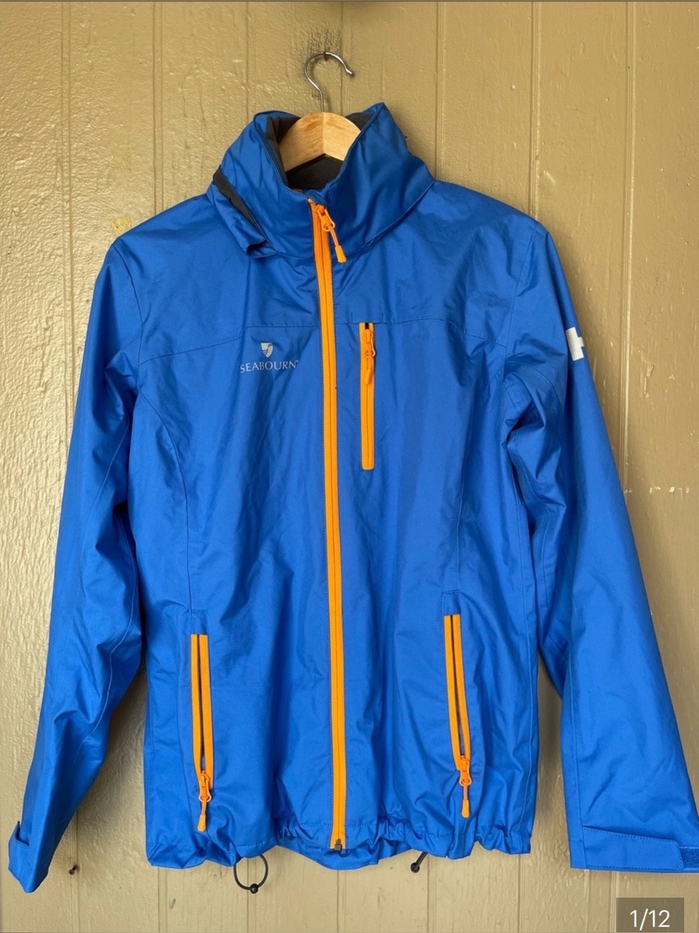 Men's Helly Hansen x Seabourne Blue Waterproof Hooded Jacket with Orange Accents